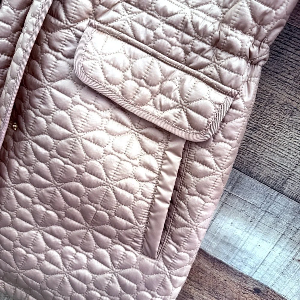 Kate Spade Latte Puffer Jacket with Quilted Spade Design
